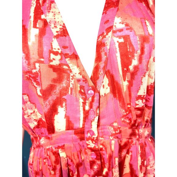 BA&SH Talita Printed Mini Dress Pink Red Short Sleeve Cotton Blend Size Large - Picture 8 of 13